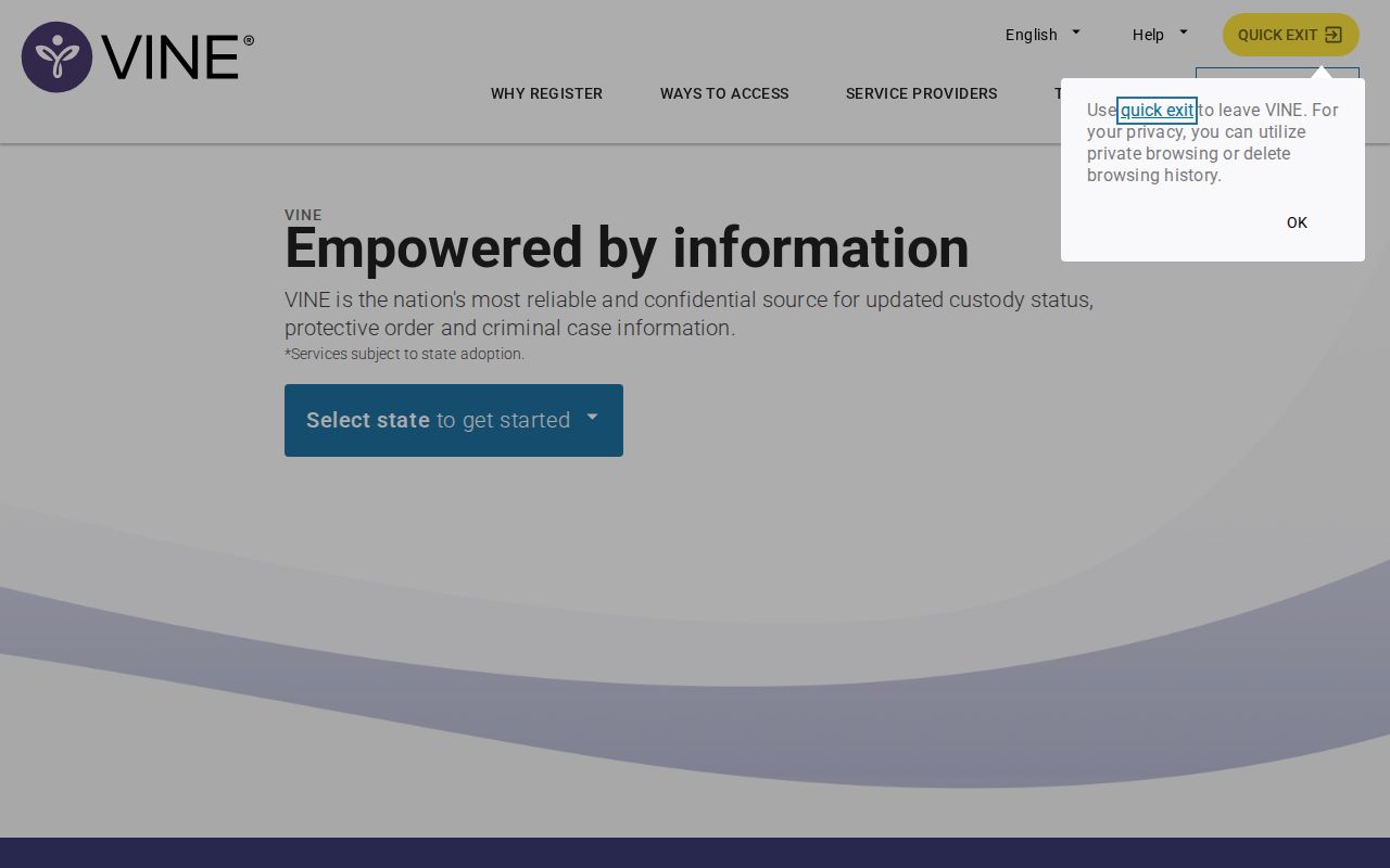 Wood County VINELink inmate check entry screen