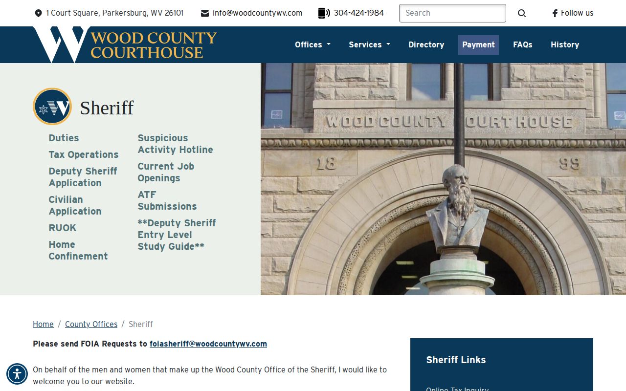 Wood County Sheriff official page with Holding Center and records information